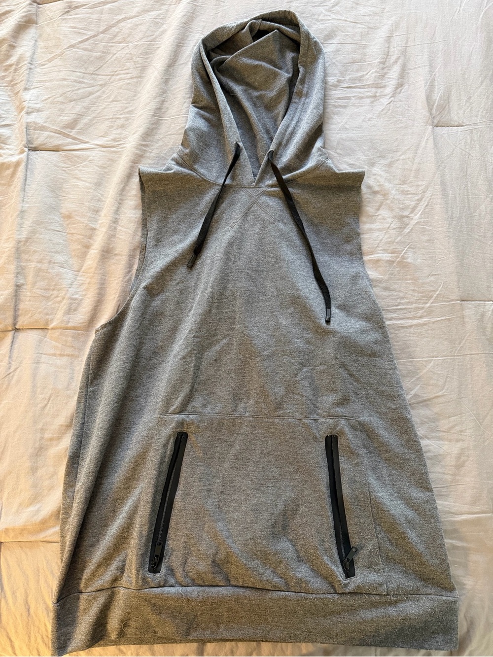 Sleeveless Gray Hoodie Tunic with Zipper Pockets